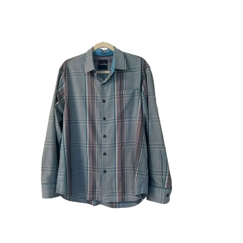 Tommy Bahama button down shirt blue plaid medium